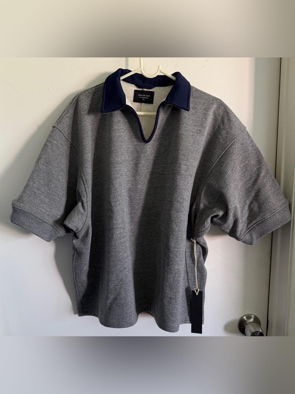 NEW FEAR OF GOD Heavy Terry V Neck Polo in Heather Grey FIFTH COLLECTION 2017